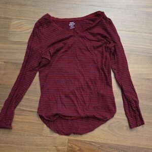 Old Navy Maroon and Black Striped Long Sleeve Top